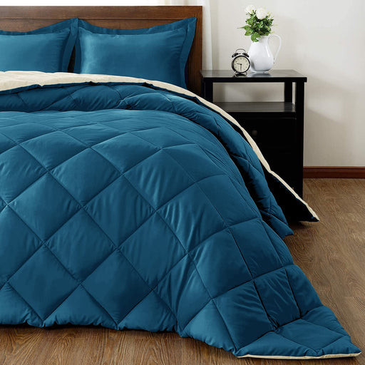 Lightweight Solid Comforter Set (King) with 2 Pillow Shams - 3-Piece Set - Teal Blue and White - down Alternative Reversible Comforter