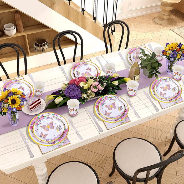 Butterfly Birthday Party Supplies, Butterfly Party Plates, Cups, Napkins and Cutlery, Butterfly Party Decorations for Baby Shower, Birthday, Butterfly Fairy Themed Parties Serves 24