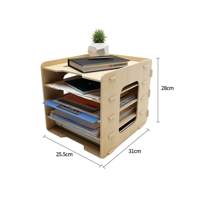 5 Tier Wood Office Paper Organizer for Desk Desktop File Holder Desk Letter Tray & A4 Paper Holder Document