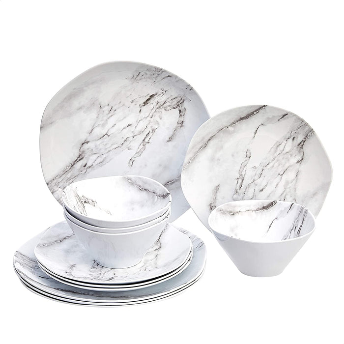 Melamine Dinnerware Set, Service for 4, Traditional Blue and White - Set of 12
