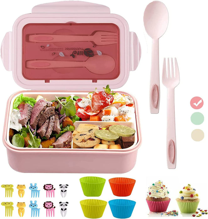 Bento Lunch Box for Adult, Bento Boxes with Fork Spoon&Muffin Silicone Cup, Compartment Bento Box Leak Proof, Microwavable Lunch Containers, Bento Box with Utensils for Work/Picnic