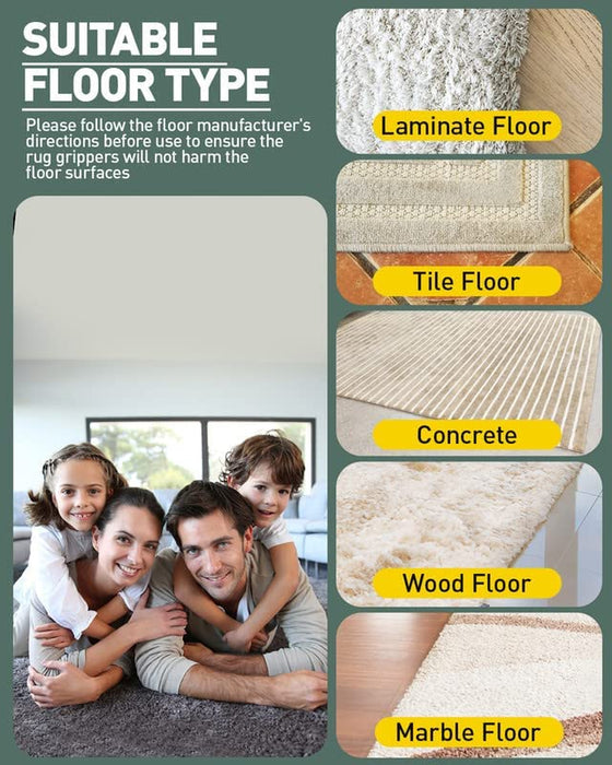 Rug Pad Gripper, Non-Slip Washable Grippers for Rug, anti Curling Rug Pads, Reusable Carpet Tape Make Corner Flat, 4 Pack Rug Tape Stickers for Area Rug, Hardwood Floor, Tile
