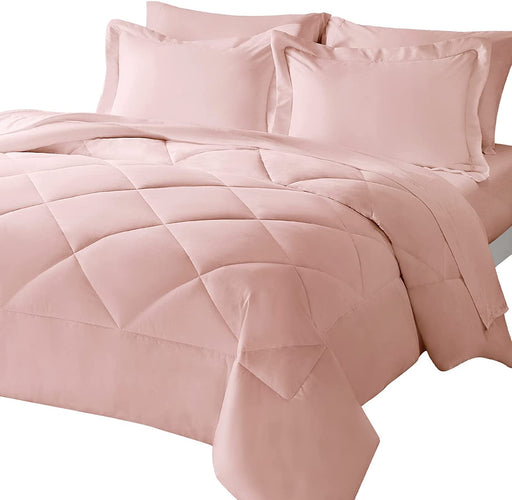 Queen Comforter Set with Sheets 7 Pieces Bed in a Bag Pink All Season Bedding Sets with Comforter, Pillow Shams, Flat Sheet, Fitted Sheet and Pillowcases