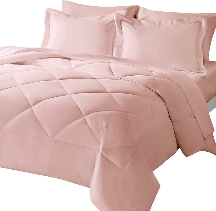 Queen Comforter Set with Sheets 7 Pieces Bed in a Bag Pink All Season Bedding Sets with Comforter, Pillow Shams, Flat Sheet, Fitted Sheet and Pillowcases