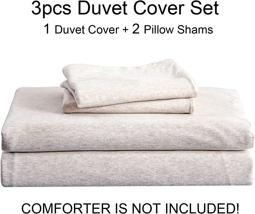 Jersey Knit Duvet Cover Set 100% T-Shirt Cotton Super Soft Comfy 3Pc Bedding Set with Zipper Closure (Heather Beige, King)