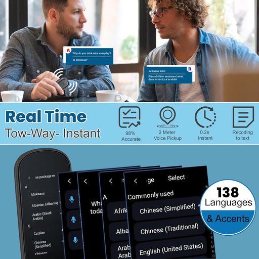 Language Translator Device, Two Way Real-Time Voice Translation, Support 138 Languages, Accurate Offline&Recording&Photo Instant Translation with 3” HD Inch Touch Screen for Travel Business