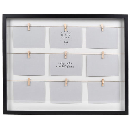 Prinz 9 Opening Clothespin Black Wood Collage Picture Frame for 4" X 6" Photos