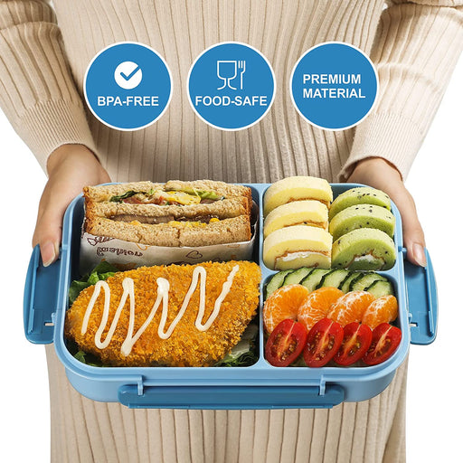 Bento Box for Adults, 1700ML Lunch Bento Box for Kids Childrens with Spoon&Fork&Knife&Water Bottle - Bpa-Free,Leak-Proof for On-The-Go Meal,Lunch Containers Microwave/Dishwasher Safe (Blue)