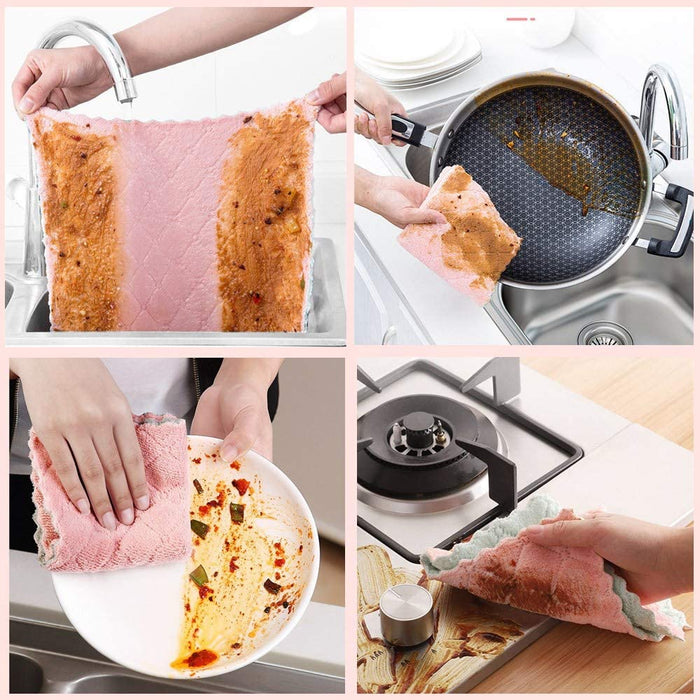 24-Pack 9.85"X9.85" Microfiber Cleaning Cloth, Kitchen Cloth Dish Towels, Double-Sided Premium Dishcloths , Reusable Household Cleaning Cloths for House Furniture Table Kitchen Glass Cleaning