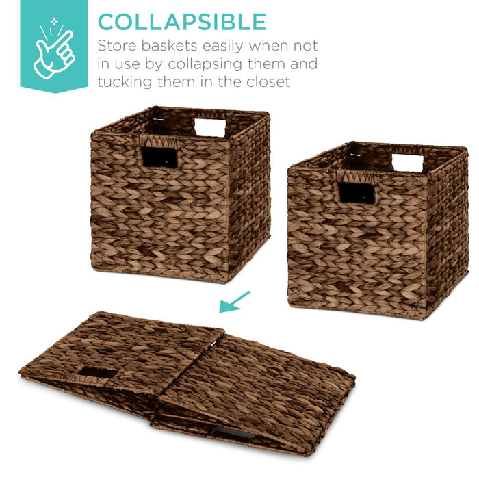 12X12In Hyacinth Baskets, Set of 5 Multipurpose Collapsible Organizers W/ Inserts - Espresso