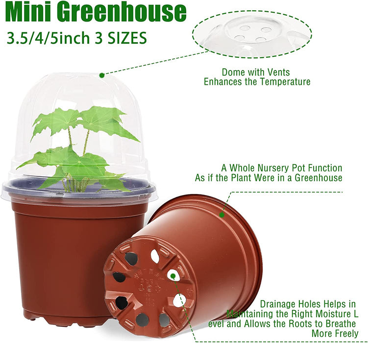 36Packs 5/4/3.5 Inch Nursery Pots with Clear Humidity Domes, Seed Starting Pots with Drainage Holes, Garden Containers for Seedlings, Succulents,Cuttings,Flowers and Vegetables with 50PCS Plant Labels