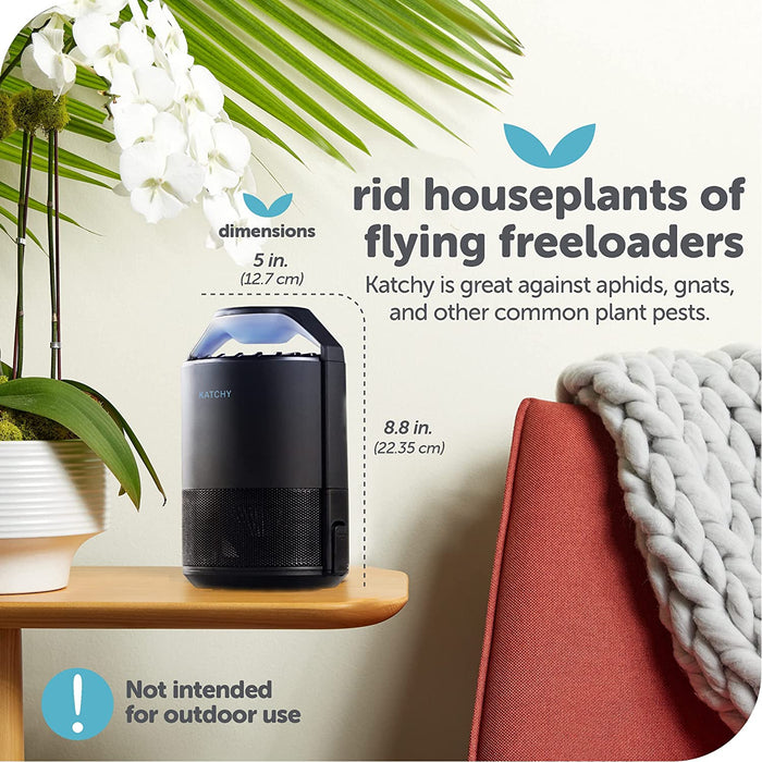 Indoor Insect Trap - Catcher & Killer for Mosquitos, Gnats, Moths, Fruit Flies - Non-Zapper Traps for inside Your Home - Catch Insects Indoors with Suction, Bug Light & Sticky Glue (Black)