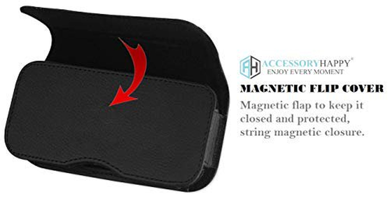 Premium Horizontal Leather Cell Phone Belt Pouch, Compatible with 6.5" to 7" PHONE or CASE Holster Clip Fits Otterbox Defender Case/Battery Case/Extra Big Case on (X-Large)