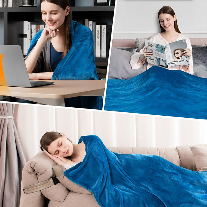 Electric Blanket Heated Blanket 50" X 60" Flannel Heated Throw with 10 Heating Levels, Auto-Off, Machine Washable, Blue