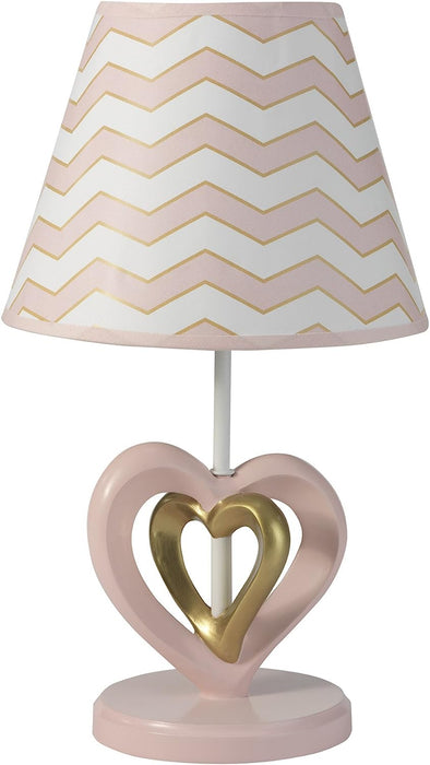 Baby Love Lamp with Shade & Bulb - Pink/Gold/White Heart and Chevron