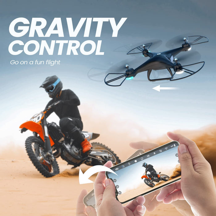 HS110D FPV RC Drone with 1080P HD Camera Live Video 120°Wide-Angle Wifi Quadcopter with Gravity Sensor, Voice & Gesture Control, Altitude Hold, Headless Mode, 3D Flip RTF 2 Batteries