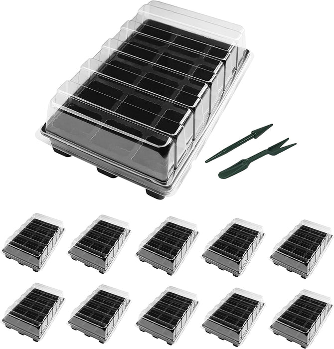 Gardzen 5-Set Garden Propagator Set, Seed Tray Kits with 200-Cell, Seed Starter Tray with Dome and Base 15" X 9" (40-Cell per Tray)