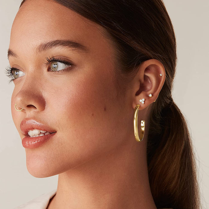 14K Gold Plated Solid 925 Sterling Silver Post Cubic Zirconia Flat Back Earrings for Women | Cartilage Earring | Helix Piercing Jewelry | Small Stud Earrings | Trinity, Pearl, Marquise, Opal