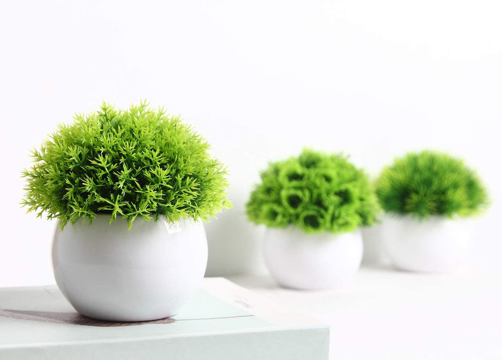 4 Pcs Mini Artificial Plants Potted Small Fake Plants for Shelf Green Plant in White Plastic Pot for Home Bathroom Decor Faux Plants (White, Set of 4)