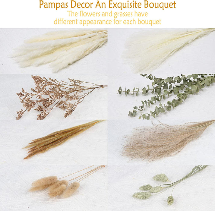 Natural Dried Flower Bouquet , Dried Pampas Grass Decor, 8 Varieties Flowers for Vase, Dried Floral Arrangements for Home Wedding Table Decor(Green)