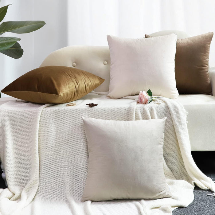 Throw Pillow Covers 18X18 Set of 4 Decorative Pillow Covers Soft Velvet Pillow Covers Couch Pillows for Living Room Sofa Car Home Decor (Brown/Beige)