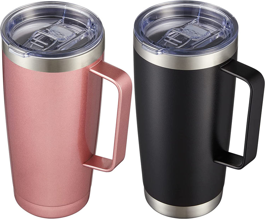 20 Oz Tumbler Mug with Lid and Straw, Insulated Travel Coffee Mug with Handle, Double Wall Stainless Steel Vacuum Coffee Tumbler, Thermal Coffee Cup, Navy Blue