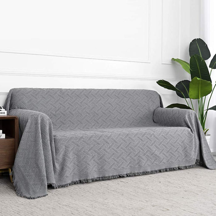 Cotton Geometrical Sofa Cover, Sectional Couch Covers for 3 Cushion Couch Couch Cover Living Room Throws Blankets Sofa Slipcovers, Furniture Protector for Pets (Xx-Large, 71" X 134", Grey)