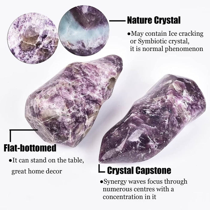 AMOYSTONE Purple Lepidolite Crystals Tower Flame Shaped Stone Energy Meditation Healing Crystal Home Decor 1.0-1.5LB
