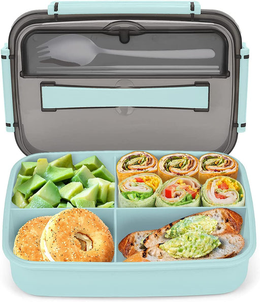 Bento Box Adult Lunch Box, Bento Lunch Box Containers, 50-Oz Bento Box for Kids with Compartments, Sauce Container, Chopsticks and Spork, Green