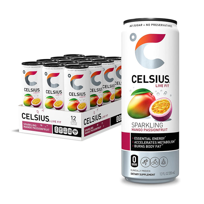 CELSIUS Sparkling Mango Passionfruit, Functional Essential Energy Drink 12 Fl Oz (Pack of 12)