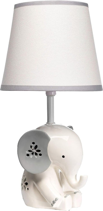 Happy Jungle White/Grey Elephant Nursery Lamp with Shade & Bulb