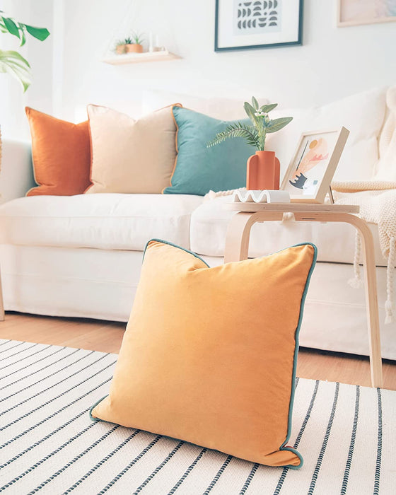 Decorative Throw Pillow Covers Cushion Cases, Set of 4 Soft Velvet Modern Double-Sided Designs, Mix and Match for Home Decor, Pillow Inserts Not Included (18X18 Inch, Orange/Teal)