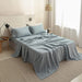 Simple&Opulence 100% Linen Sheet Set Solid Color-4 Pcs Washed French Linen Bed Sheets(1 Flat Sheet,1 Fitted Sheet,2 Pillowcases)-Breathable Bedding Set (Dusty Blue, Queen)