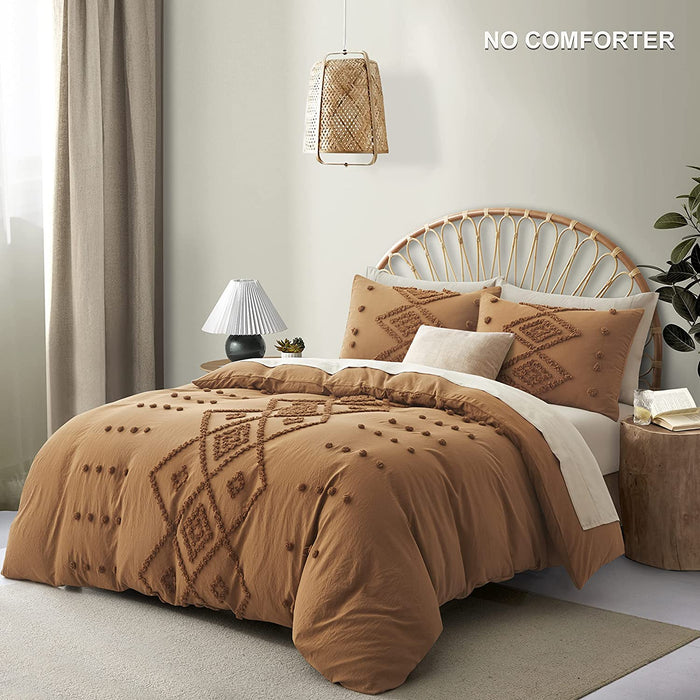 Oli Anderson Tufted Duvet Cover, Soft and Lightweight Duvet Covers Set for All Seasons, 3 Pieces Boho Embroidery Shabby Chic Bedding Set (Pumpkin, Queen, 90"×90")