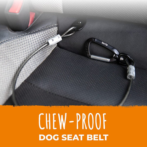 Dog Seat Belt Chew Proof Metal Pet Safety Belt Steel Braided Vehicle Restraint No Chew Tether Seatbelt with Rock Climbers Carabiner