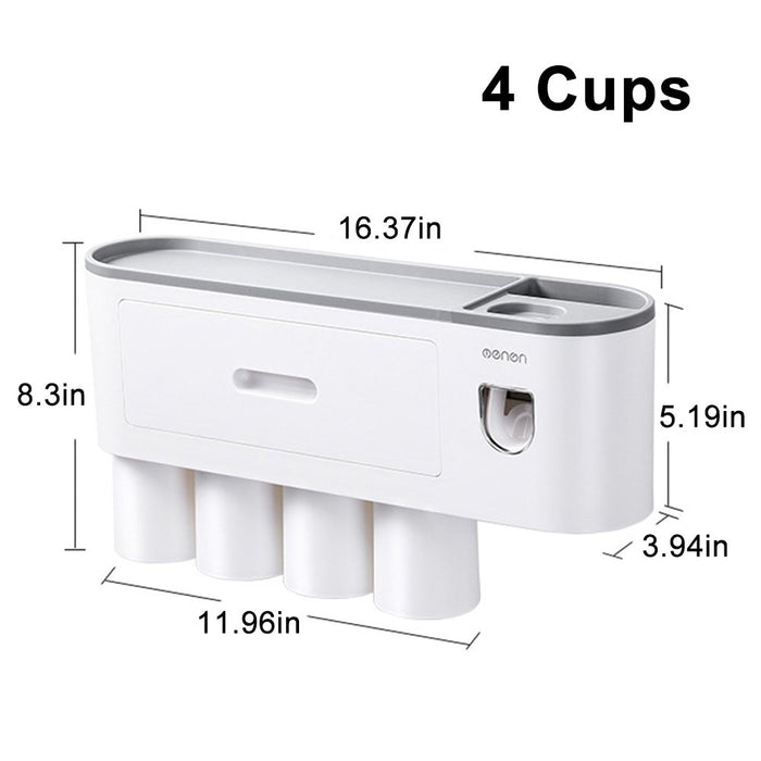 Toothbrush Holder Wall Mounted Automatic Toothpaste Dispenser Squeezer Kit,Toothbrush Holder with Toothpaste Dispenser, 4 Toothbrush Slots,3 Cups