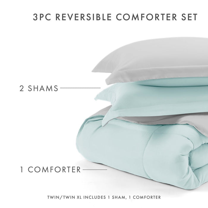 Aqua & Gray down Alternative, 3-Piece Reversible Comforter Set, King/Cal King, by Noble Linens