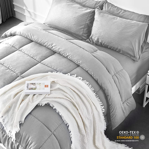 Full Size 7 Pieces Bed in a Bag Bedding Set - Lightweight Light Grey Comforter Set, All Season Ultra Soft down Alternative Bedding Comforter Set with Comforter, Pillowcase, Flat Sheet, Fitted Sheet