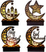 Eid Crafts Night Light Ramadan Mubarak Lamp Decorations Wooden Moon Star LED Lights Home Party Bedroom Ornaments Gift for Muslims Islamic Table Decor (C1)