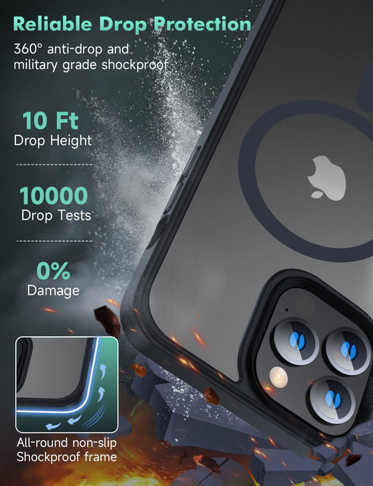 Magnetic Case for Iphone 14 Pro Max Case [Mil-Grade Drop Tested & Compatible with Magsafe] Translucent Matte Back with Aluminum Alloy Keys, Anti-Fingerprint Anti-Scratch 6.7 Inch, Black
