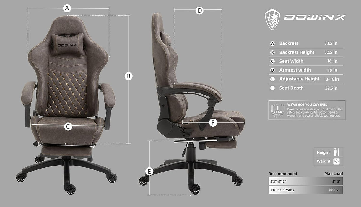 Gaming Chair Office Chair PC Chair with Massage Lumbar Support, Vintage Style PU Leather High Back Adjustable Swivel Task Chair with Footrest (Brown)