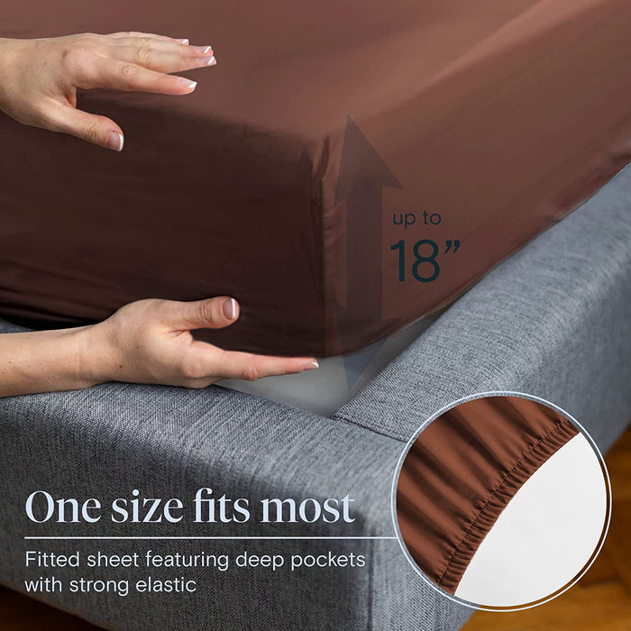 6 PC Sheet Set Sheets Deep Pockets 18" Eco Friendly Wrinkle Free Sheets Machine Washable Hotel Bedding Silky Soft - Brown Queen