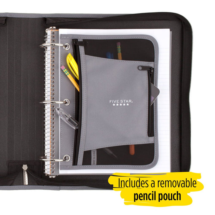 Five Star Xpanz Zipper Binder, 2" round Rings, 380 Sheets, Gray (28090HX9)