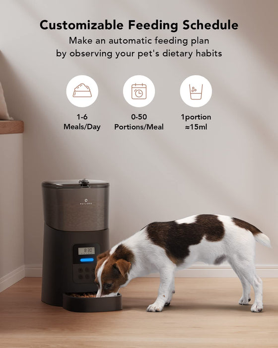Automatic Dog Feeder, 6L Dog Food Dispenser with Twist Lock Lid, Timed Dog Feeder with Clog-Free Design & Low Food LED Indication, up to 50 Portion 6 Meals Daily for Dogs Cats Pets