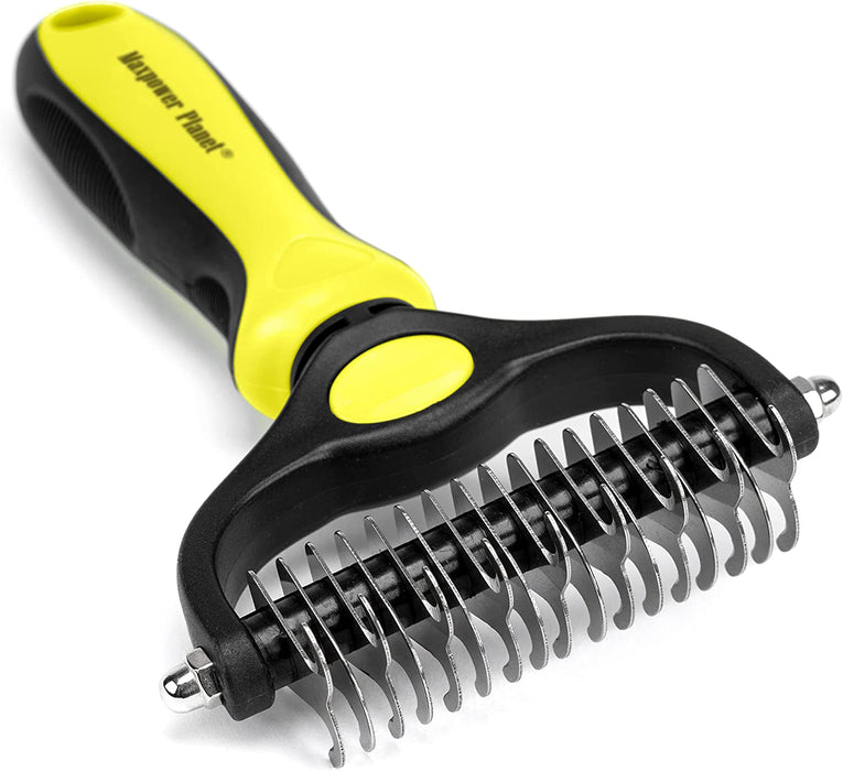 Pet Grooming Brush - Double Sided Shedding and Dematting Undercoat Rake Comb for Dogs and Cats,Extra Wide, Blue, Dog Grooming Brush, Dog Shedding Brush