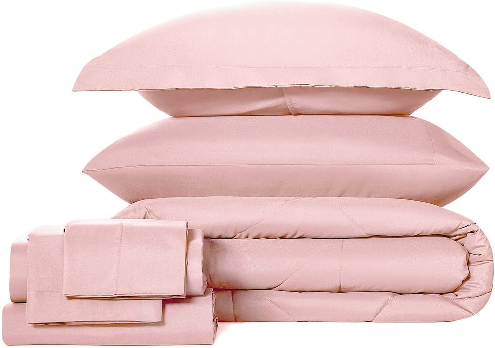 Queen Comforter Set with Sheets 7 Pieces Bed in a Bag Pink All Season Bedding Sets with Comforter, Pillow Shams, Flat Sheet, Fitted Sheet and Pillowcases