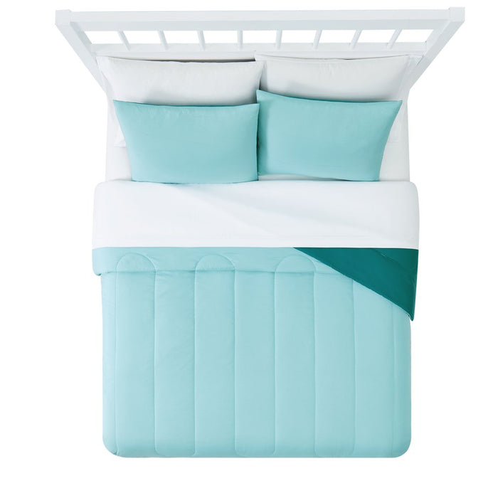 Mainstays Teal 7 Piece Bed in a Bag Comforter Set with Sheets, Queen
