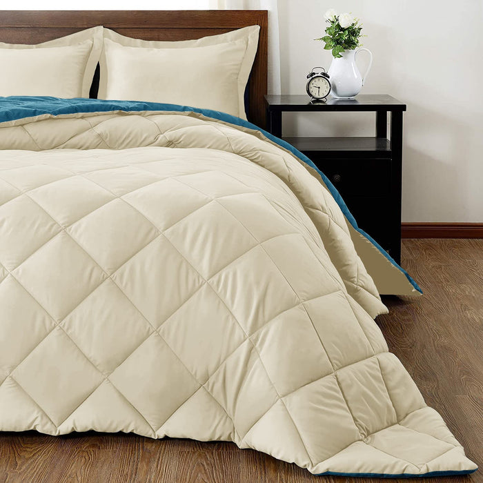 Lightweight Solid Comforter Set (King) with 2 Pillow Shams - 3-Piece Set - Teal Blue and White - down Alternative Reversible Comforter