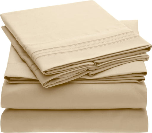 Queen Bed Sheets - Hotel Luxury Bedding Sheets & Pillowcases - Extra Soft Cooling Bed Sheets - Deep Pocket up to 16" - Easy Care - Wrinkle, Fade, Stain Resistant - 4 Piece (Queen, Beige)