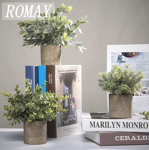 3 Pack Mini Potted Artificial Plants Fake Eucalyptus Greenery in Pots for Home Office Desk Decor